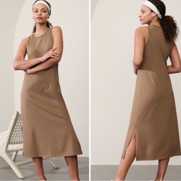 Athleta Dresses & Skirts - Athleta Essential Midi Dress Brown Tan Sleeveless Small
